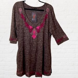 Reborn brown embroidered sweater tunic
